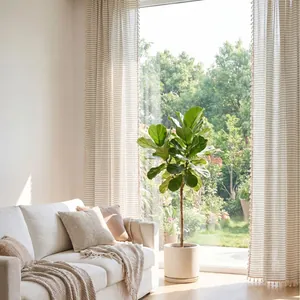 Moderne Französische Grün Gestreifte Karo Doppelseitige Quasten Vorhänge Für Wohnzimmer Schlafzimmer Polyester Baumwolle Garngefärbt Fenster Vorhänge