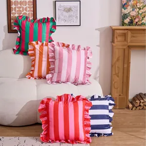 Elegant American style ruffled striped velvet pillow covers for luxury home sofa decoration