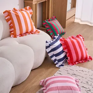 Decorative colorful ruffled striped pillowcases made of soft Dutch velvet for sofa decor