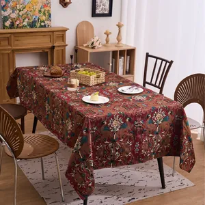 Europäische Klassische Jacquard Tischdecke Verdicktes Polyester-Baumwoll-Mischgewebe Jujuberot Blumenmuster Tischdecke Für Hochzeit Bankett Home Dining Dekor