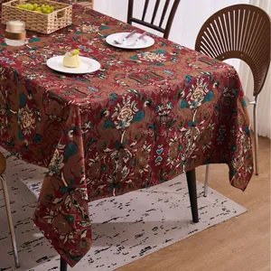 Vintage Jacquard-Tischdecke in Dunkelrot für Hochzeiten und Heim-Esszimmer-Dekoration