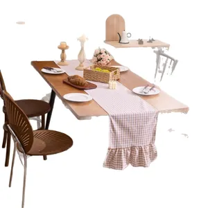 Rustic checkered table runner with elegant ruffled edges for dining room decor
