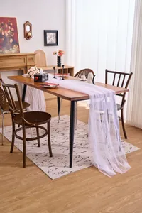 Elegant long white tulle fabric table runner for wedding or party background decoration