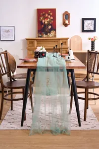 Sage green tulle table runner for elegant wedding party and home decor backdrop