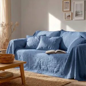 Copridivano integrale in cotone lavato blu di alta qualità per tutte le stagioni
