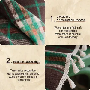 French style plaid woolen curtain with jacquard weave and delicate tassel fringe edge