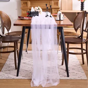 Elegant light pink sheer tulle table runner drape for wedding arch and party event decor