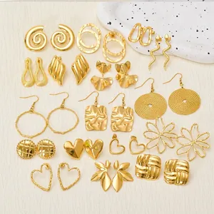 Titanium Steel Gold Plated Stud Earrings For Women Minimalist Ginkgo Leaf Heart Snake Geometric Earrings Non-Fading Hypoallergenic Jewelry
