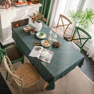 Elegant green and red plaid rectangular tablecloth for festive Christmas dining settings