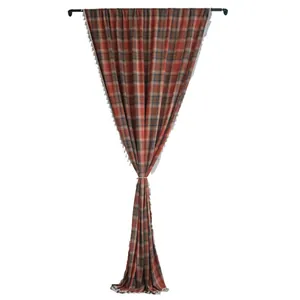 Tenda per finestra semi-oscurante a quadretti arancioni stile francese con nappe decorative