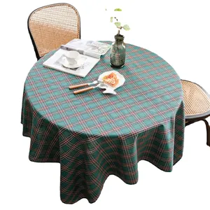 Green checkered tablecloth in American style for Christmas holiday dining table decor