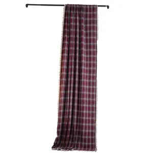 Red French plaid woolen curtain with elegant tassel trim for bay windows and kitchen