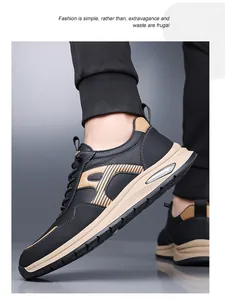 Vista laterale di scarpe casual da uomo in pelle nera e marrone con suola spessa e traspirante