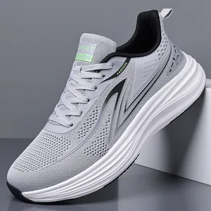 Men Breathable Flyknit Mesh Running Shoes Lightweight Soft Sole Sport Casual Sneakers Shock Absorption Non-slip Outdoor Walking Shoes For Men