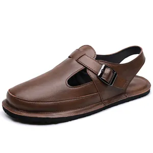 Classic brown men's sandals with adjustable buckle strap and soft sole for summer