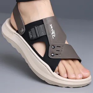 Men's breathable brown casual beach sandals with soft non-slip sole and two-way wear