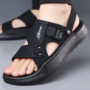 Men's outdoor beach sandals with black breathable straps and soft anti-slip soles for summer