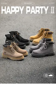 Men's rugged work boots available in four colors with durable non-slip rubber soles.