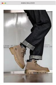 Stylish tan men's Martin boots featuring rugged rubber soles and premium suede texture