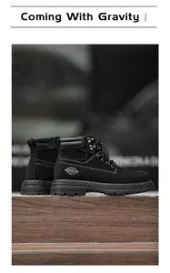 Classic side profile of high-top black suede Martin boots for men featuring durable rubber soles