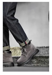 Stylish grey suede men's Martin boots with durable non-slip soles for autumn outdoor