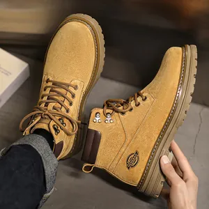 British Style Men's Martin Boots Pigskin Leather Ankle Work Boots Lace Up Non Slip Casual Outdoor Men's Short Boots