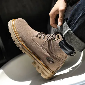 Premium men's tan suede Martin boots with thick rubber sole in British style