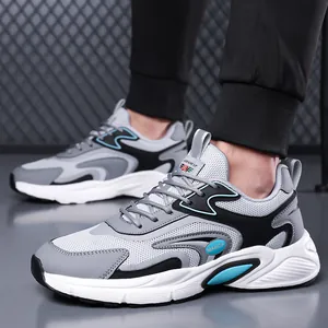 Men's grey breathable mesh running shoes with soft soles for summer outdoor leisure