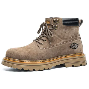 Classic brown suede men's work Martin boots with durable rubber sole for outdoor style