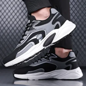 Men's breathable black and grey mesh athletic sneakers for outdoor walking and sports