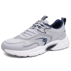 Men's grey breathable mesh sneakers with soft cushioned soles for outdoor hiking