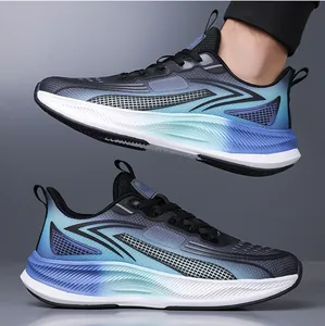 Lightweight and breathable mesh men's running shoes with a stylish gradient blue design
