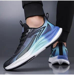 Breathable men's blue gradient mesh running shoes with a stylish lace-up athletic design