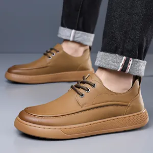 Scarpe classiche da uomo in pelle marrone casual con suola morbida antiscivolo e stringate