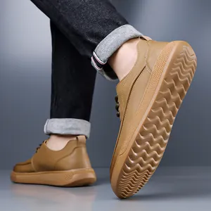 Scarpe casual in pelle da uomo retrò con suola in gomma morbida traspirante e lacci