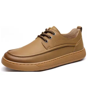 Eleganti scarpe casual da uomo in pelle marrone stile retrò con suola morbida e lacci