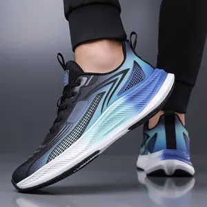 Stylish men's breathable mesh running shoes for summer in blue and black gradient