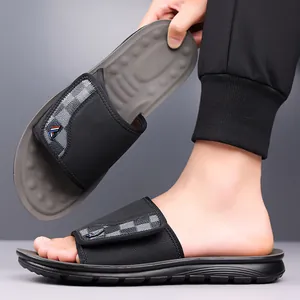 Men's casual summer slide sandals with checkerboard pattern and non-slip sole
