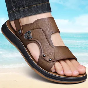Herren Casual Mikrofaserleder Sandalen Doppelzweck Outdoor Strand Slides Rutschfest Leicht Sommer Mode Wanderschuhe