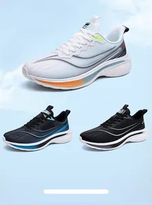 Men's breathable mesh sports sneakers shown in white, blue, and black colorways