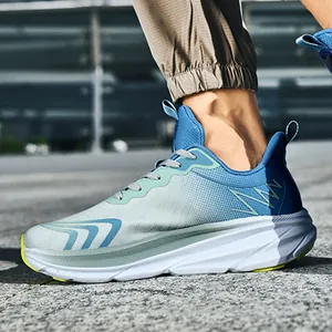 Side view of lightweight blue gradient breathable mesh running shoes for outdoors