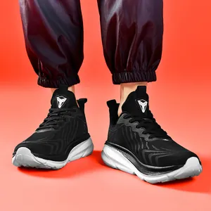 Lightweight breathable black running shoes for men and women with white soles