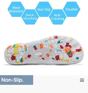 Close-up of anti-slip rubber sole for five-finger water socks with colorful pattern
