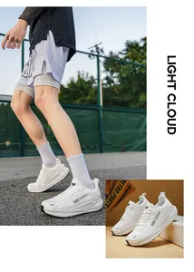Action shot of lightweight men's white running shoes for athletic training and casual wear