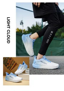 Men's blue and white gradient running shoes with breathable mesh and chunky sole
