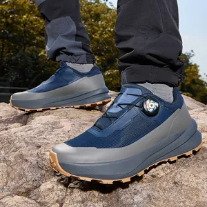 Blaue und graue Herren-Outdoor-Wanderschuhe mit praktischem Drehverschluss für Trail