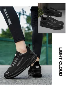 Men's black lightweight athletic running shoes with breathable mesh and cushioned sole