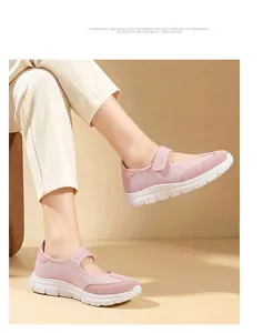Chaussures de marche Mary Jane roses pour femmes avec maille respirante et bride velcro