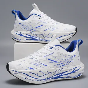 Sportieve hardloopschoenen voor heren in wit en blauw met retro trend boompatroon