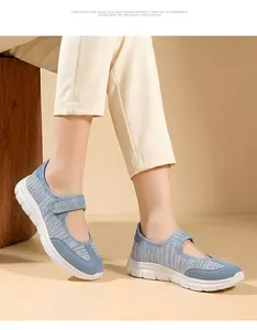 Baskets Mary Jane confortables en mesh bleu pour femmes, marche quotidienne et voyage